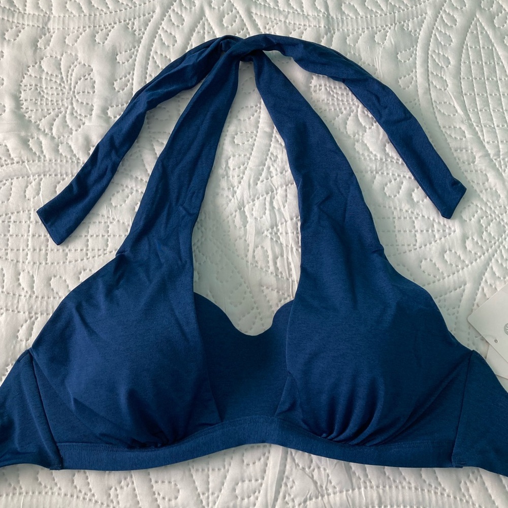 NWT Athleta Navy Blue Supportive Aqualuxe Molded Bra Cup 2-Way Bikini Top